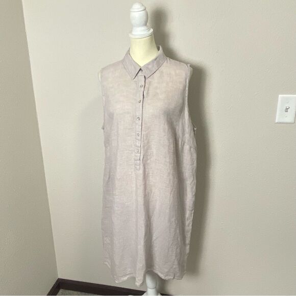 Sigrid Olsen 100% Linen Beige Sleeveless Beachy Shirt Dress Women's Size 1X - Picture 5 of 14